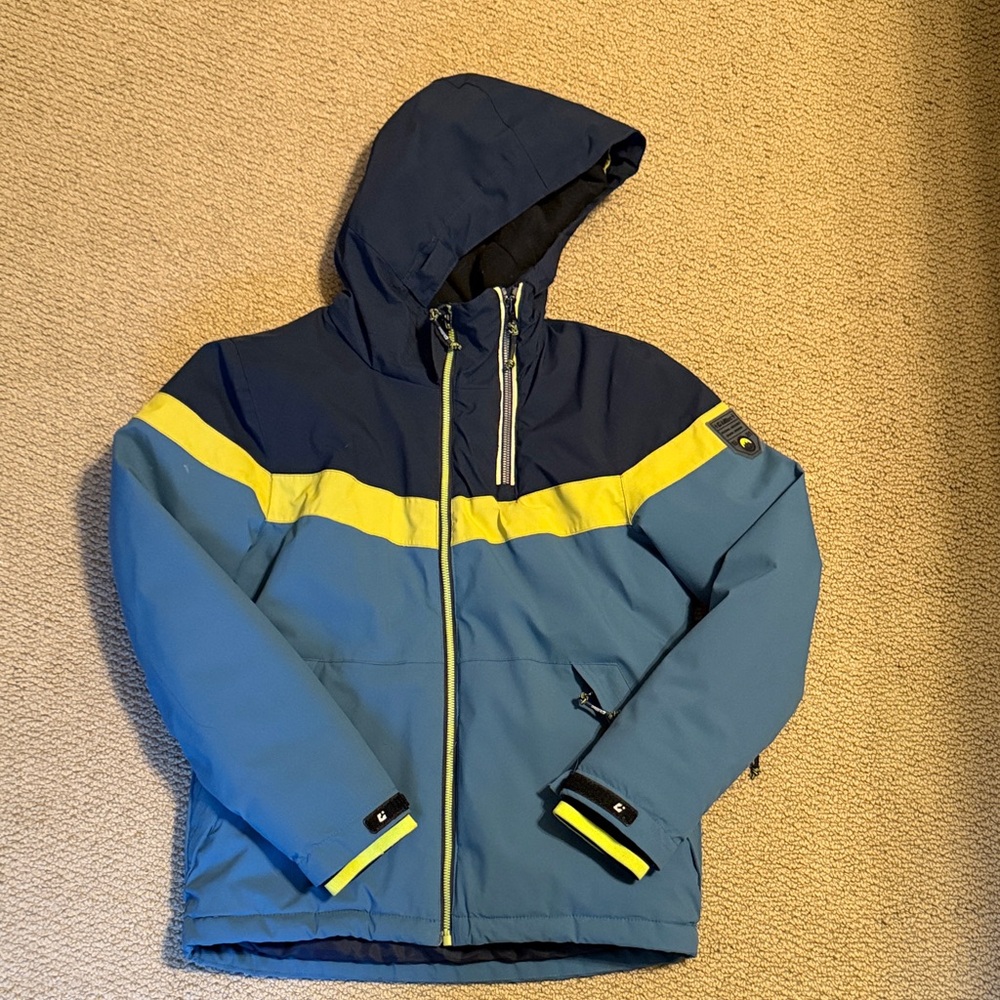 Stylish Navy, light blue and green/Yellow Kids ski Jacket